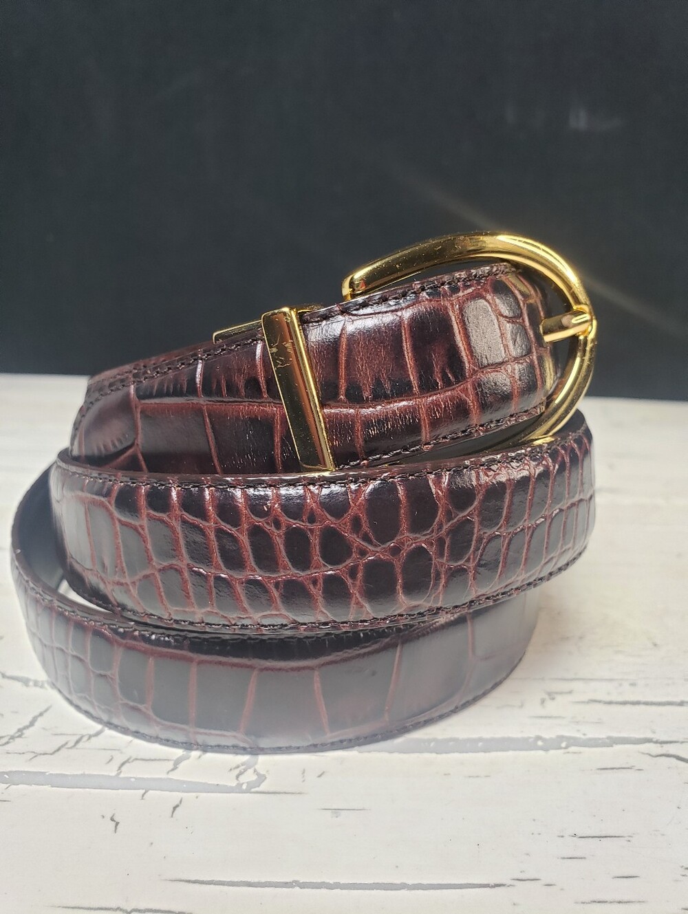 Ralph Lauren Reversible Croc Embossed/ Dark Navy Blue Belt in Women's size 33 - Picture 5 of 11